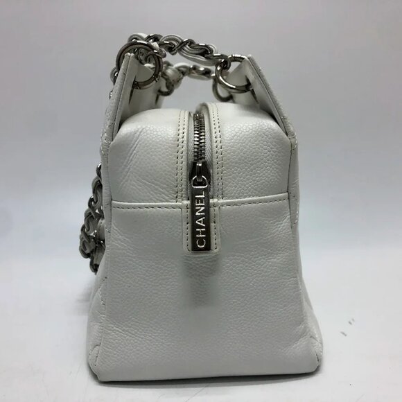 Authentic CHANEL Caviar Petite Timeless Shopper Tote Quilted Shoulder Bag Ivory - Picture 6 of 16